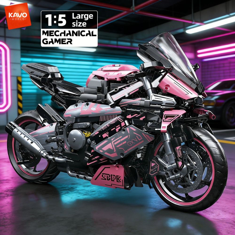 Model Kit In Era - KAVOWORLD 2096PCS Pink Motorcycle Building Blocks