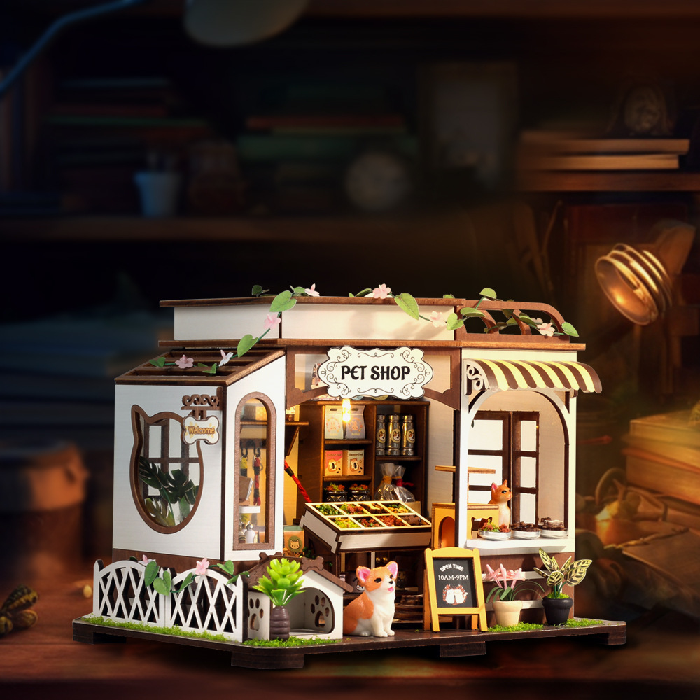 Model Kit House - DIY Wooden Pet Shop Cottage Doll
