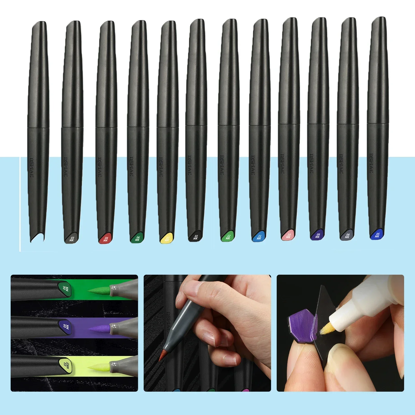 Dspiae 12 Colors Brush Pen Set - đánh giá và giá Metallic Paint Set